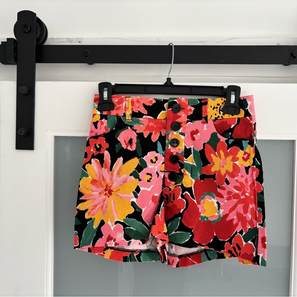 Zara High Waist Red and Pink Floral Shorts